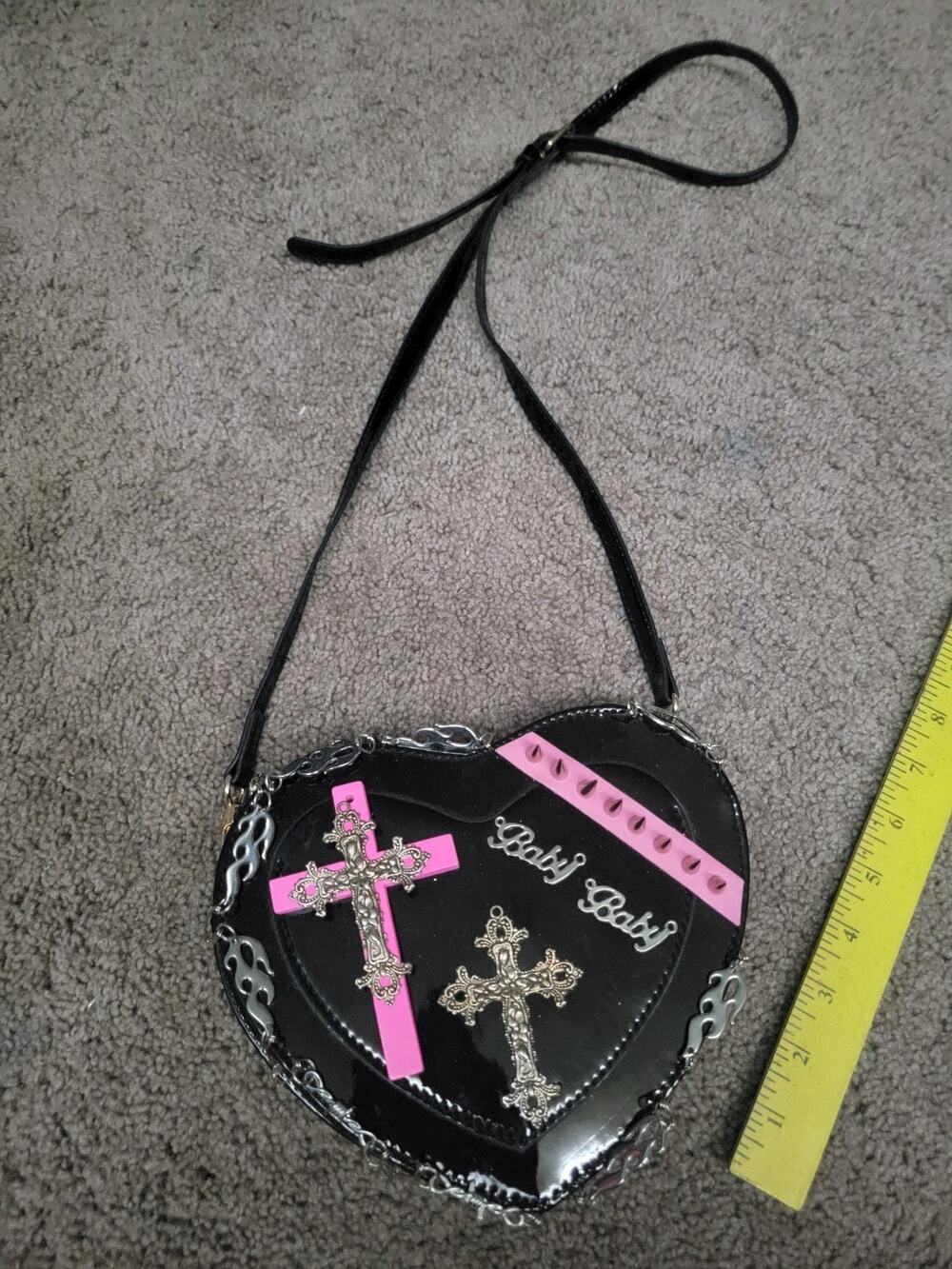 Ro Rox Heart Shaped Studded Handbag Cross Hardware Goth Glam Steampunk